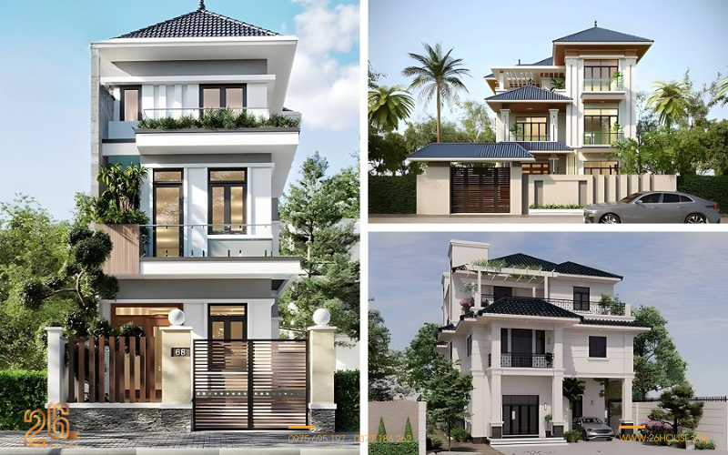 Biệt thự 3 tầng mái Nhật và mái Thái hiện đại 