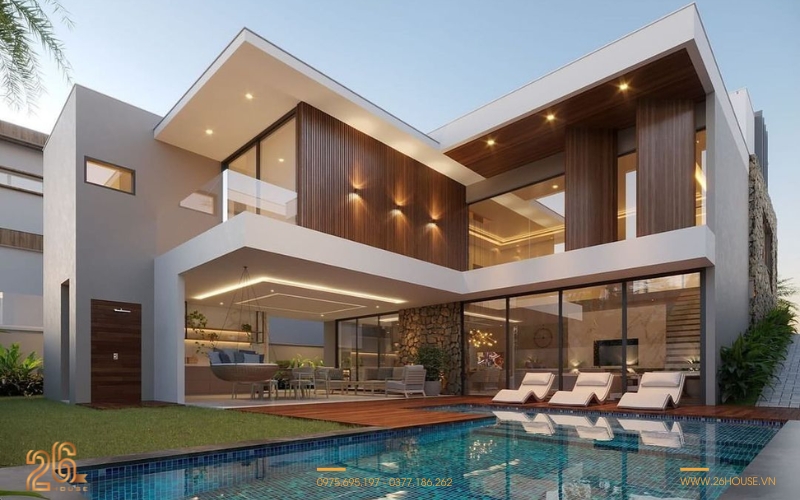 Các loại villa phổ biến biệt thự 2 tầng mái lệch đầy phong cách