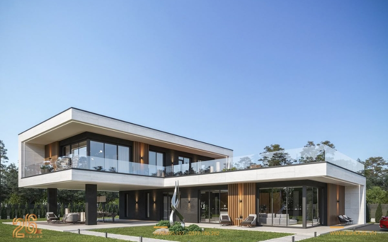 Villa là gì trong thực tế gợi ý biệt thự chữ L với ban công kính