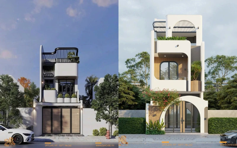 Mẫu nhà ống 2 tầng đẹp có gác lửng 