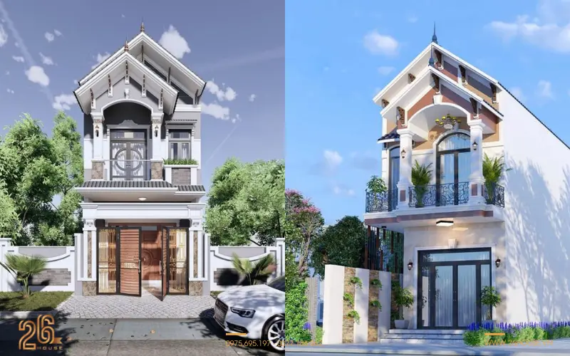 Mẫu nhà ống 2 tầng đẹp mái Thái 