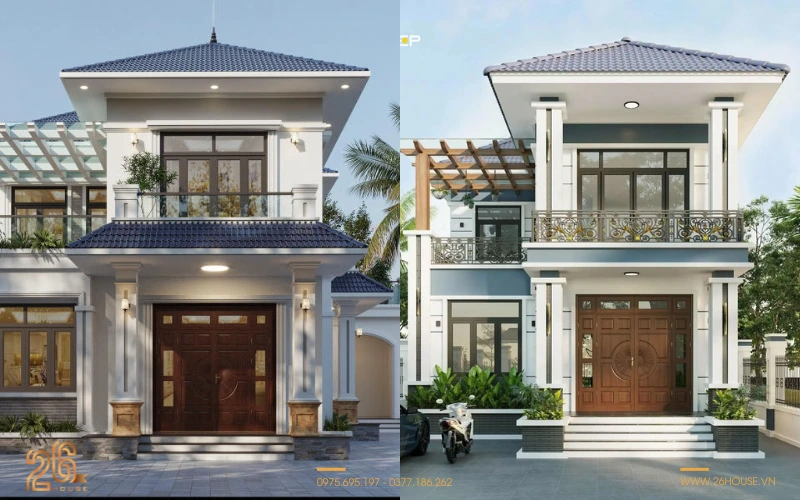 Mẫu nhà ống 2 tầng đẹp mái Nhật 