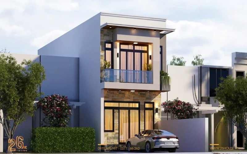 Mẫu nhà ống 2 tầng mái bằng mặt tiền hiện đại - sự lựa chọn phổ biến năm 2025 