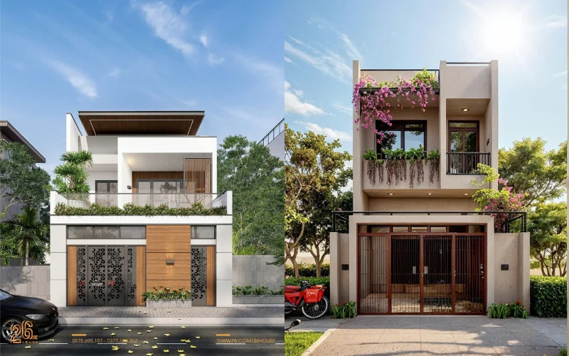 Mặt tiền xanh - điểm nhấn bền vững trong mẫu mặt tiền nhà ống 2 tầng hiện đại 