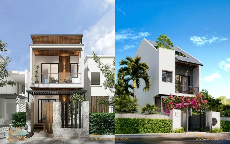 Mặt tiền nhà ống 2 tầng 5m hiện đại - mẫu mặt tiền nhà ống 2 tầng hiện đại với kích thước lý tưởng 