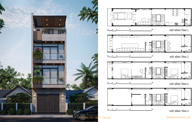Mẫu thiết kế nhà ống 4 tầng tại Đà Nẵng