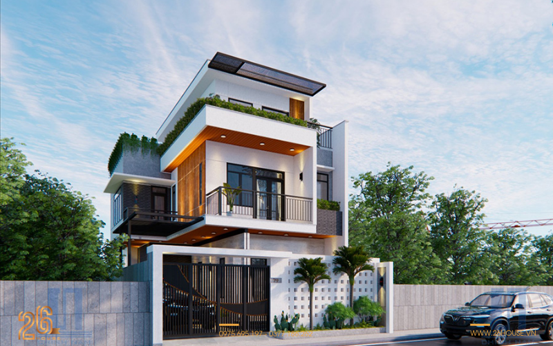 Mặt bằng biệt thự vườn 3 tầng hiện đại với không gian mở