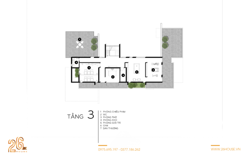 Mặt bằng biệt thự 3 tầng phong cách Modern Classic sang trọng