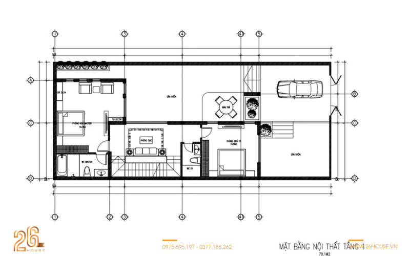 Mặt bằng biệt thự phố 3 tầng tối ưu diện tích đô thị