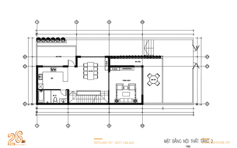 Mặt bằng biệt thự phố 3 tầng tối ưu diện tích đô thị