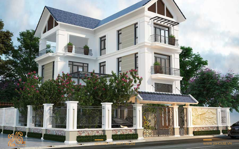 Mẫu nhà 3 tầng đẹp ở nông thôn có sân vườn