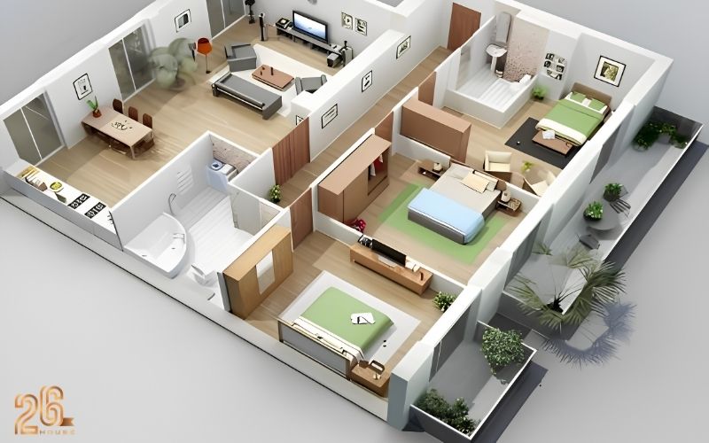 Thiết kế nhà cấp 4 100m2 3 phòng ngủ bố trí công năng khoa học 