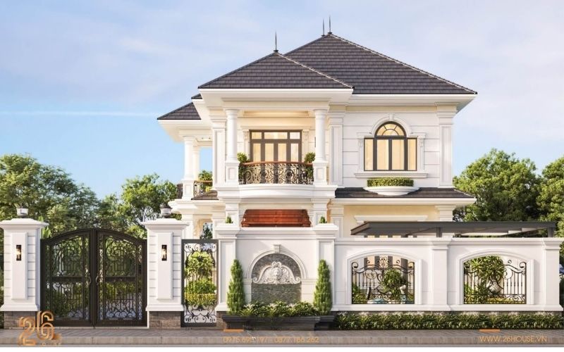 Top các mẫu hàng rào biệt thự sân vườn đẹp nổi bật nhất 2026 24 Hàng rào biệt thự sân vườn tân cổ điển