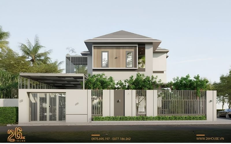 Top các mẫu hàng rào biệt thự sân vườn đẹp nổi bật nhất 2026 25 Hàng rào biệt thự sân vườn hiện đại
